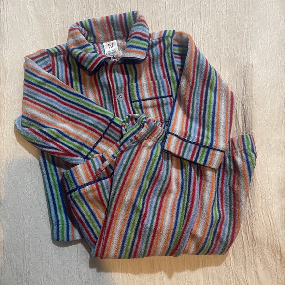Baby Gap Boys Fleece "Old Man" 2 Piece Pajamas Set 12-18 Months Striped Adorable - Picture 1 of 3